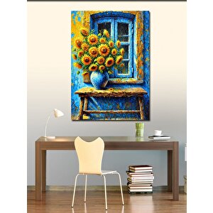 Kanvas Tablo Penceredeki Ayçiçekleri 100x140 cm