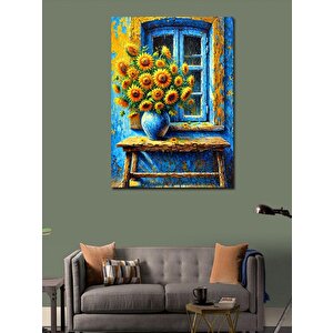 Kanvas Tablo Penceredeki Ayçiçekleri 100x140 cm
