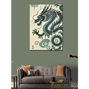 Kanvas Tablo Geleneksel Yeşil Ejderha Çizimi 70x100 cm