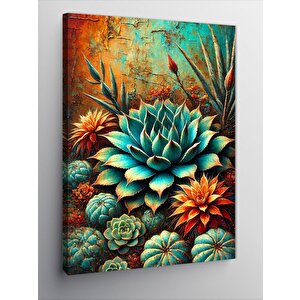 Kanvas Tablo Turkuaz Sukulent Tasarımı 50x70 cm