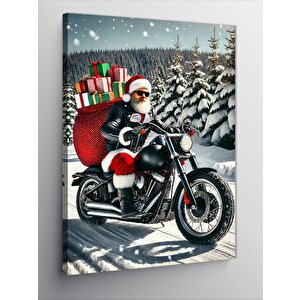 Kanvas Tablo Noel Baba Ve Motosiklet 100x140 cm