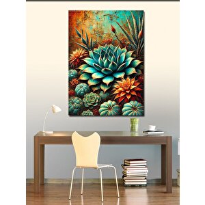 Kanvas Tablo Turkuaz Sukulent Tasarımı 100x140 cm