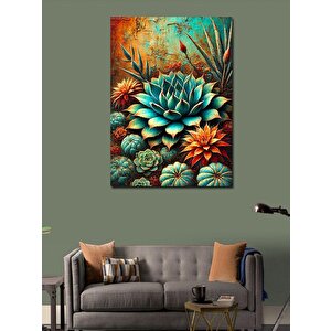 Kanvas Tablo Turkuaz Sukulent Tasarımı 100x140 cm