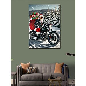 Kanvas Tablo Noel Baba Ve Motosiklet 50x70 cm