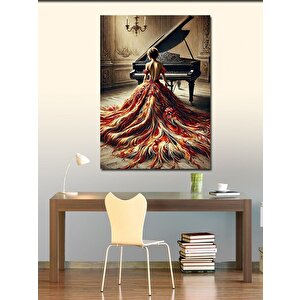 Kanvas Tablo Kırmızı Elbise Ve Piyano Çizimi 70x100 cm