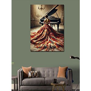 Kanvas Tablo Kırmızı Elbise Ve Piyano Çizimi 70x100 cm