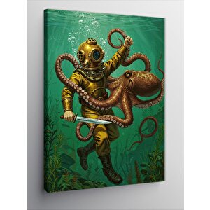 Kanvas Tablo Dalgıç Ve Ahtapot 100x140 cm