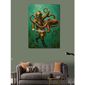 Kanvas Tablo Dalgıç Ve Ahtapot 100x140 cm