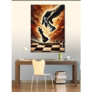 Kanvas Tablo Satranç Tahtasında Eller Figürü 70x100 cm