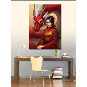 Kanvas Tablo Ejderha Ve Kadın 50x70 cm