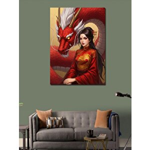 Kanvas Tablo Ejderha Ve Kadın 50x70 cm