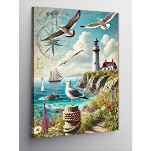 Kanvas Tablo Deniz Feneri Ve Martılar 50x70 cm