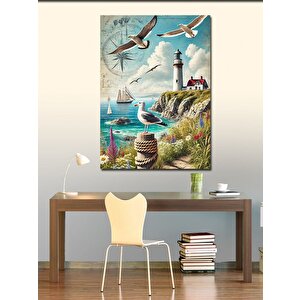 Kanvas Tablo Deniz Feneri Ve Martılar 50x70 cm