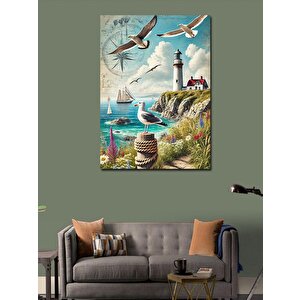 Kanvas Tablo Deniz Feneri Ve Martılar 50x70 cm