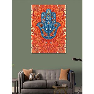 Kanvas Tablo Nazar Boncuğu Desenli Hamsa Eli 100x140 cm