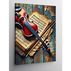 Kanvas Tablo Keman Ve Nota Çizimi 50x70 cm