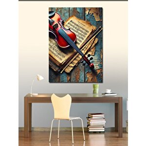 Kanvas Tablo Keman Ve Nota Çizimi 50x70 cm