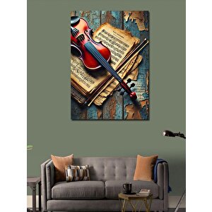 Kanvas Tablo Keman Ve Nota Çizimi 50x70 cm