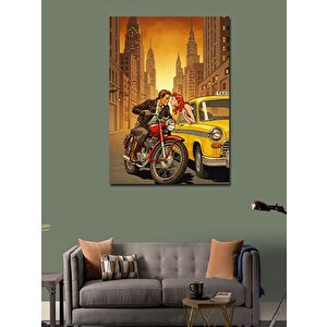 Kanvas Tablo New York'ta Taksi Ve Çift 50x70 cm