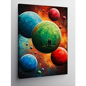 Kanvas Tablo Renkli Gezegenler Ve Aşıklar 100x140 cm