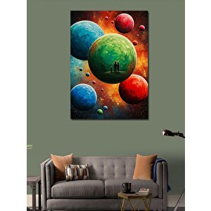 Kanvas Tablo Renkli Gezegenler Ve Aşıklar 100x140 cm