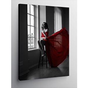 Kanvas Tablo Kırmızı Elbiseli Kadın 100x140 cm