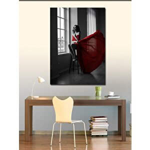 Kanvas Tablo Kırmızı Elbiseli Kadın 100x140 cm