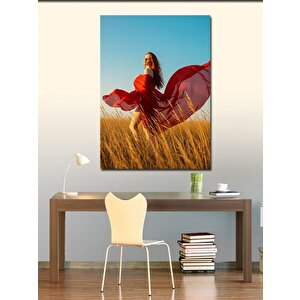 Kanvas Tablo Kırmızı Elbiseli Kadın 100x140 cm