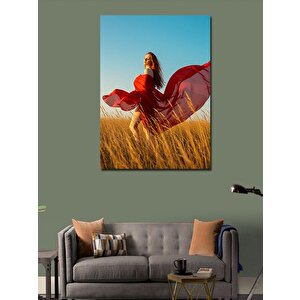 Kanvas Tablo Kırmızı Elbiseli Kadın 100x140 cm