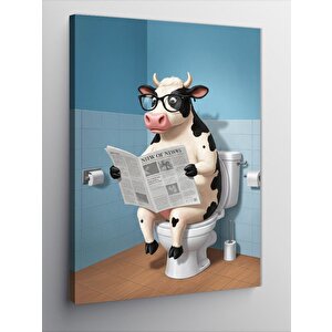 Kanvas Tablo Gazete Okuyan Sevimli İnek 50x70 cm