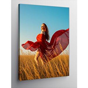 Kanvas Tablo Kırmızı Elbiseli Kadın 70x100 cm