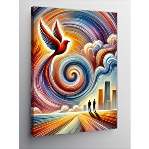 Kanvas Tablo Renkli Dalgalar Ve Şehir 70x100 cm