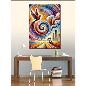 Kanvas Tablo Renkli Dalgalar Ve Şehir 70x100 cm