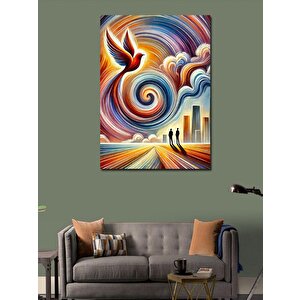 Kanvas Tablo Renkli Dalgalar Ve Şehir 70x100 cm