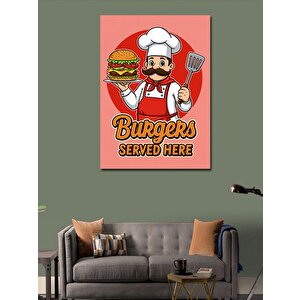 Kanvas Tablo Burger Ve Aşçı İllüstrasyonu 70x100 cm