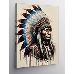 Kanvas Tablo Kızılderili Ve Geleneksel Tüyler 50x70 cm