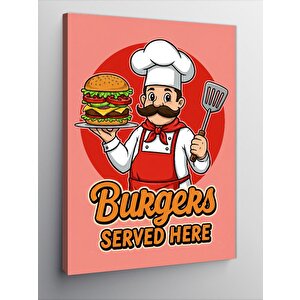 Kanvas Tablo Burger Ve Aşçı İllüstrasyonu 100x140 cm