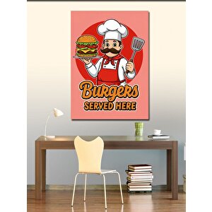 Kanvas Tablo Burger Ve Aşçı İllüstrasyonu 100x140 cm