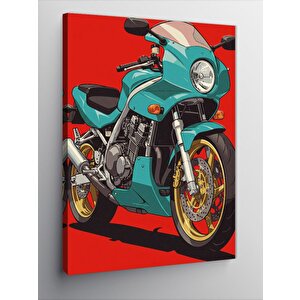 Kanvas Tablo Retro Yeşil Motosiklet 100x140 cm
