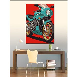 Kanvas Tablo Retro Yeşil Motosiklet 50x70 cm