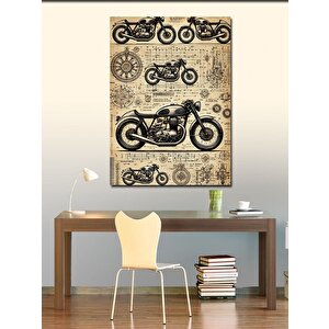 Kanvas Tablo Klasik Motosiklet Çizimleri 100x140 cm
