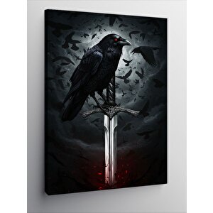 Kanvas Tablo Kuzgun Ve Kılıç Motifi 100x140 cm