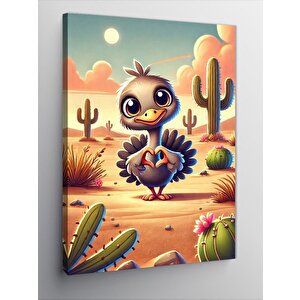 Kanvas Tablo Komik Yavru Devekuşu Ve Çöl 50x70 cm