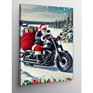 Kanvas Tablo Noel Baba Ve Motosiklet 100x140 cm