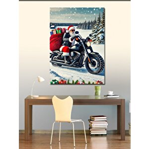 Kanvas Tablo Noel Baba Ve Motosiklet 100x140 cm