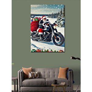 Kanvas Tablo Noel Baba Ve Motosiklet 100x140 cm
