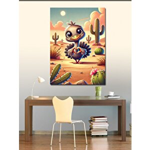 Kanvas Tablo Komik Yavru Devekuşu Ve Çöl 100x140 cm
