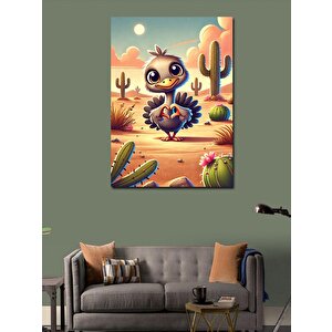 Kanvas Tablo Komik Yavru Devekuşu Ve Çöl 100x140 cm