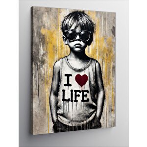 Kanvas Tablo I Love Life Ve Retro Çocuk 50x70 cm