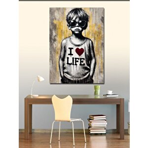 Kanvas Tablo I Love Life Ve Retro Çocuk 50x70 cm